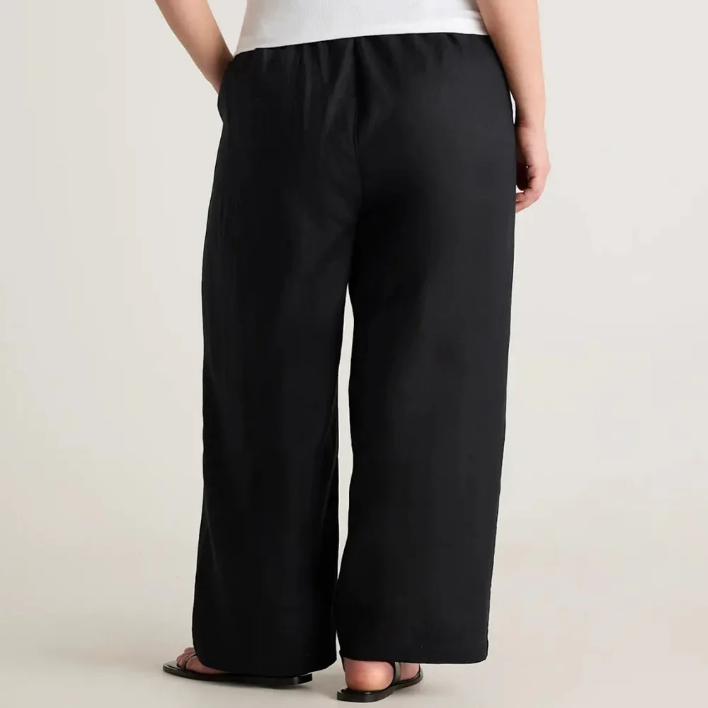 Quince 100% European Linen Wide Leg Pull On Pants Black XL Relaxed Coastal